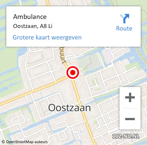 Locatie op kaart van de 112 melding: Ambulance Oostzaan, A8 Li op 8 juli 2018 14:07