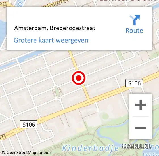 Locatie op kaart van de 112 melding:  Amsterdam, Brederodestraat op 8 juli 2018 14:23