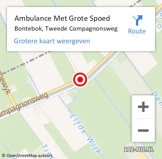 Locatie op kaart van de 112 melding: Ambulance Met Grote Spoed Naar Bontebok, Tweede Compagnonsweg op 8 juli 2018 15:54