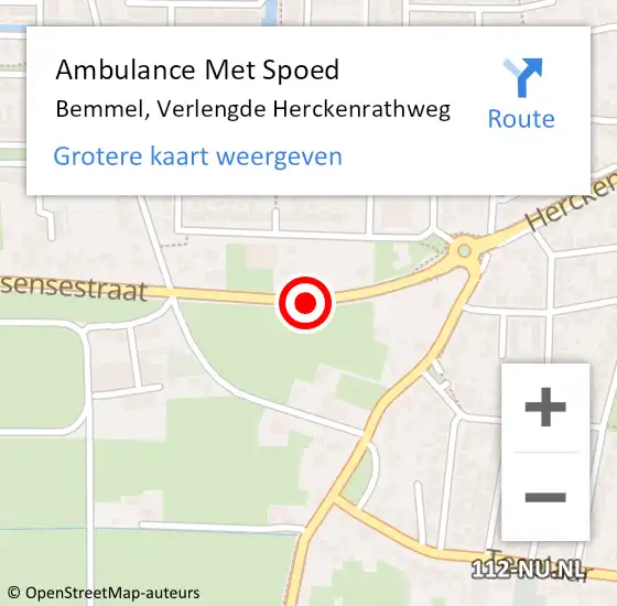 Locatie op kaart van de 112 melding: Ambulance Met Spoed Naar Bemmel, Verlengde Herckenrathweg op 8 juli 2018 16:31