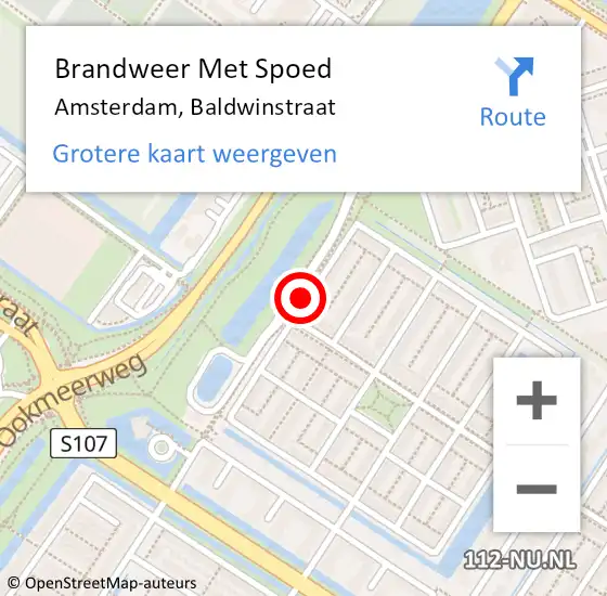 Locatie op kaart van de 112 melding: Brandweer Met Spoed Naar Amsterdam, Baldwinstraat op 8 juli 2018 17:00