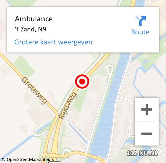 Locatie op kaart van de 112 melding: Ambulance 't Zand, N9 op 8 juli 2018 19:09