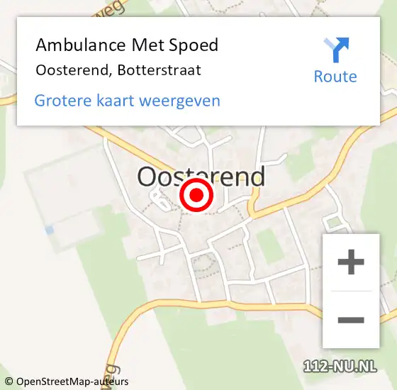 Locatie op kaart van de 112 melding: Ambulance Met Spoed Naar Oosterend, Botterstraat op 8 juli 2018 22:12