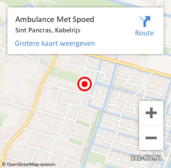Locatie op kaart van de 112 melding: Ambulance Met Spoed Naar Sint Pancras, Kabelrijs op 9 juli 2018 06:46