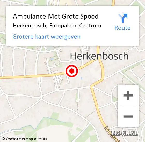 Locatie op kaart van de 112 melding: Ambulance Met Grote Spoed Naar Herkenbosch, Europalaan Centrum op 9 juli 2018 08:16
