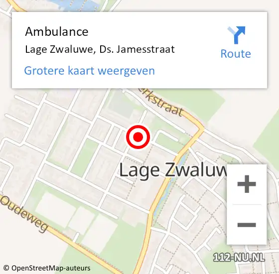 Locatie op kaart van de 112 melding: Ambulance Lage Zwaluwe, Ds. Jamesstraat op 9 juli 2018 13:03
