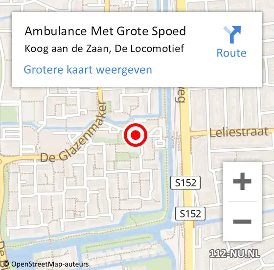 Locatie op kaart van de 112 melding: Ambulance Met Grote Spoed Naar Koog aan de Zaan, De Locomotief op 9 juli 2018 14:48