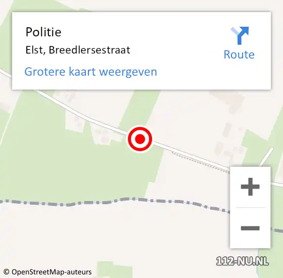 Locatie op kaart van de 112 melding: Politie Elst, Breedlersestraat op 9 juli 2018 16:12