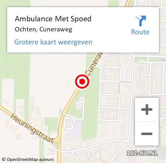 Locatie op kaart van de 112 melding: Ambulance Met Spoed Naar Ochten, Cuneraweg op 9 juli 2018 16:57