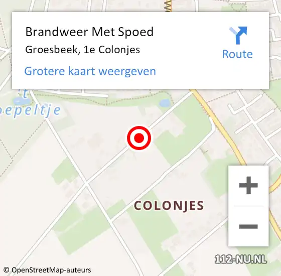 Locatie op kaart van de 112 melding: Brandweer Met Spoed Naar Groesbeek, 1e Colonjes op 9 juli 2018 21:13