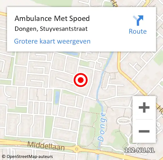 Locatie op kaart van de 112 melding: Ambulance Met Spoed Naar Dongen, Stuyvesantstraat op 9 juli 2018 22:46