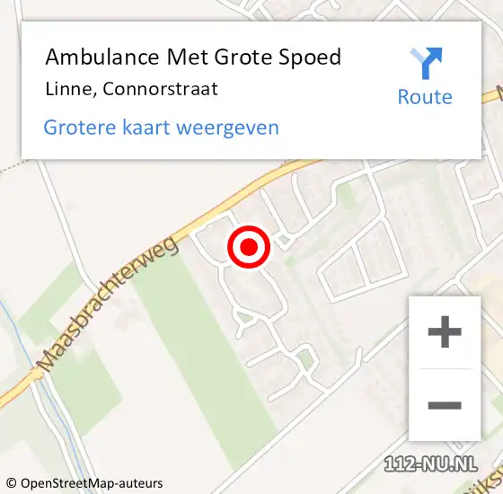 Locatie op kaart van de 112 melding: Ambulance Met Grote Spoed Naar Linne, Connorstraat op 10 juli 2018 01:49