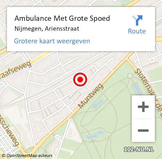 Locatie op kaart van de 112 melding: Ambulance Met Grote Spoed Naar Nijmegen, Ariensstraat op 10 juli 2018 05:25
