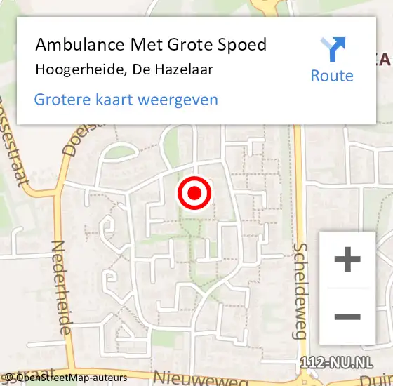 Locatie op kaart van de 112 melding: Ambulance Met Grote Spoed Naar Hoogerheide, De Hazelaar op 10 juli 2018 12:38