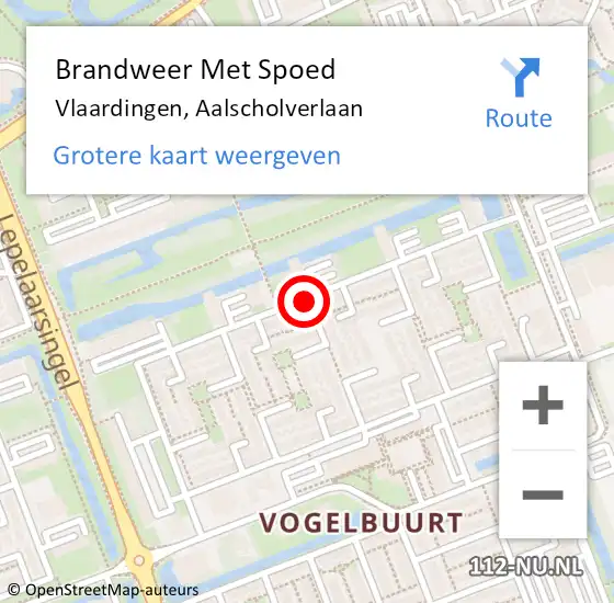 Locatie op kaart van de 112 melding: Brandweer Met Spoed Naar Vlaardingen, Aalscholverlaan op 10 juli 2018 13:01