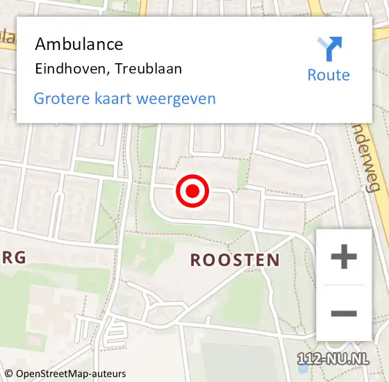Locatie op kaart van de 112 melding: Ambulance Eindhoven, Treublaan op 10 juli 2018 13:15
