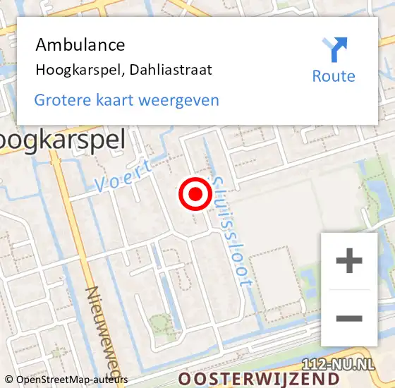 Locatie op kaart van de 112 melding: Ambulance Hoogkarspel, Dahliastraat op 10 juli 2018 13:20