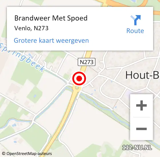 Locatie op kaart van de 112 melding: Brandweer Met Spoed Naar Venlo, N273 op 10 juli 2018 13:27