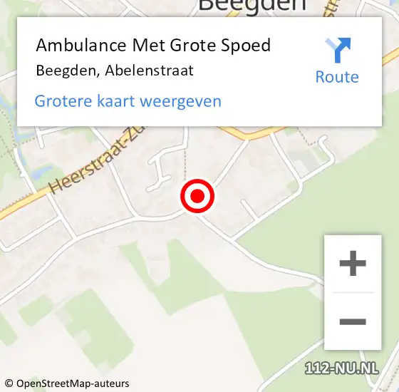 Locatie op kaart van de 112 melding: Ambulance Met Grote Spoed Naar Beegden, Abelenstraat op 10 juli 2018 15:20