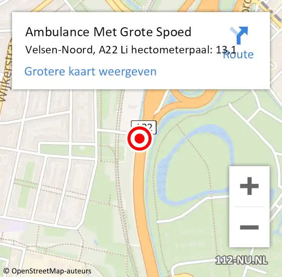 Locatie op kaart van de 112 melding: Ambulance Met Grote Spoed Naar Velsen-Noord, A22 Li op 10 juli 2018 17:07