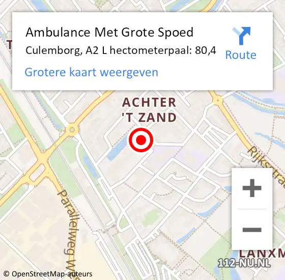 Locatie op kaart van de 112 melding: Ambulance Met Grote Spoed Naar Culemborg, A2 L hectometerpaal: 80,4 op 10 juli 2018 17:56