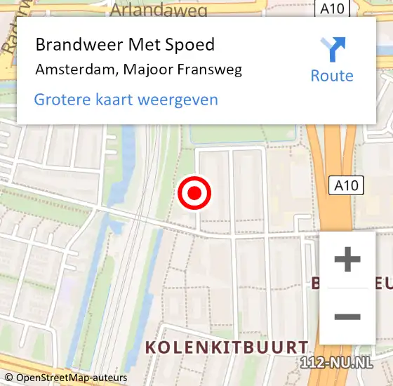 Locatie op kaart van de 112 melding: Brandweer Met Spoed Naar Amsterdam, Majoor Fransweg op 10 juli 2018 20:34
