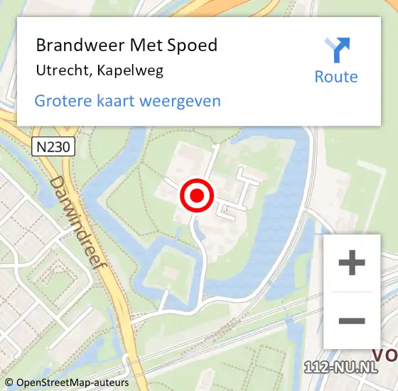 Locatie op kaart van de 112 melding: Brandweer Met Spoed Naar Utrecht, Kapelweg op 10 juli 2018 22:14