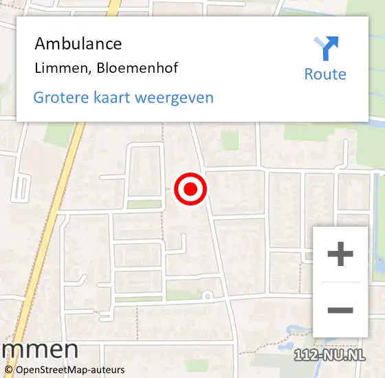 Locatie op kaart van de 112 melding: Ambulance Limmen, Bloemenhof op 11 juli 2018 01:35