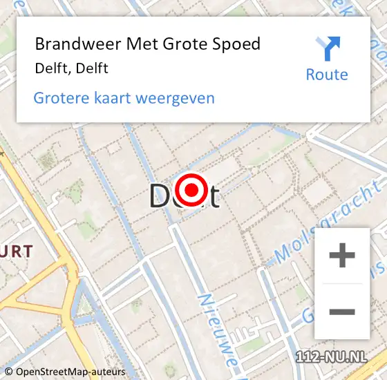 Locatie op kaart van de 112 melding: Brandweer Met Grote Spoed Naar Delft, Delft op 11 juli 2018 01:43