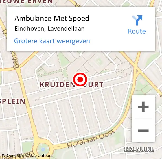 Locatie op kaart van de 112 melding: Ambulance Met Spoed Naar Eindhoven, Lavendellaan op 11 juli 2018 03:56