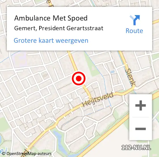 Locatie op kaart van de 112 melding: Ambulance Met Spoed Naar Gemert, President Gerartsstraat op 11 juli 2018 04:14
