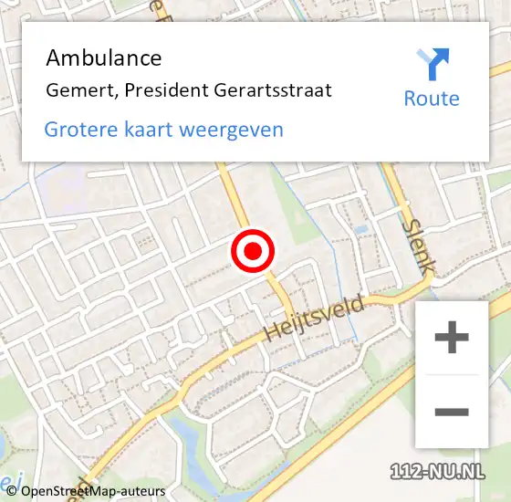 Locatie op kaart van de 112 melding: Ambulance Gemert, President Gerartsstraat op 11 juli 2018 07:03