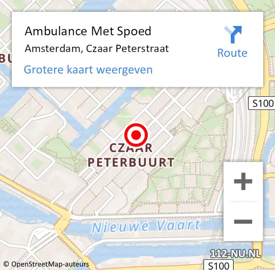 Locatie op kaart van de 112 melding: Ambulance Met Spoed Naar Amsterdam, Czaar Peterstraat op 11 juli 2018 09:51