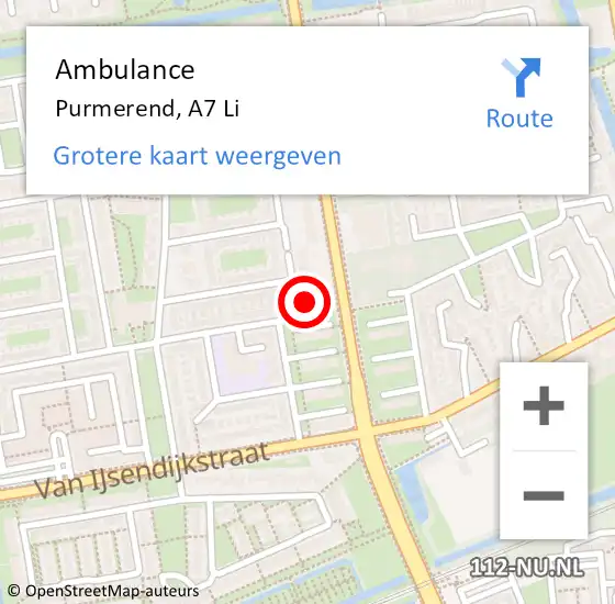 Locatie op kaart van de 112 melding: Ambulance Purmerend, Inzet op 11 juli 2018 10:01