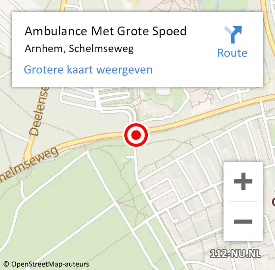 Locatie op kaart van de 112 melding: Ambulance Met Grote Spoed Naar Arnhem, Schelmseweg op 11 juli 2018 14:37