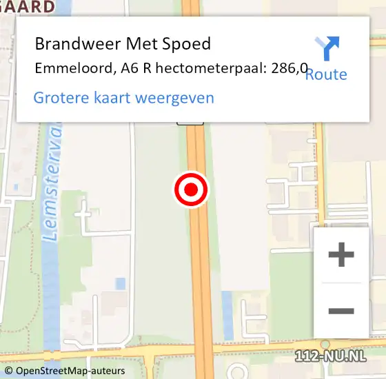 Locatie op kaart van de 112 melding: Brandweer Met Spoed Naar Emmeloord, A6 R hectometerpaal: 286,0 op 11 juli 2018 15:58
