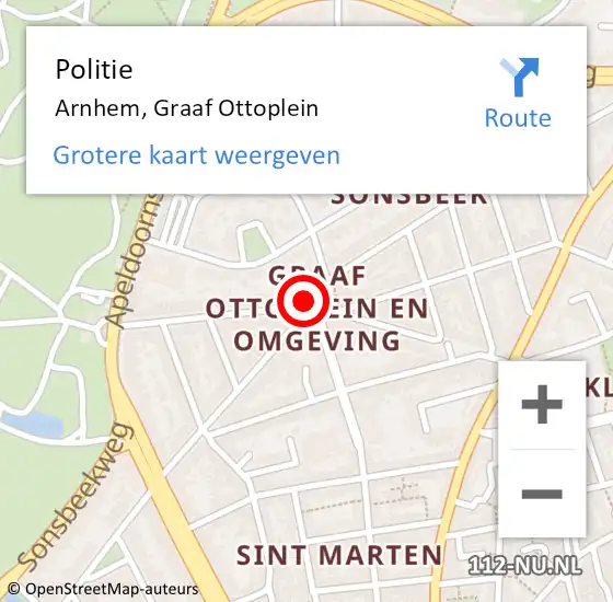 Locatie op kaart van de 112 melding: Politie Arnhem, Graaf Ottoplein op 11 juli 2018 18:27
