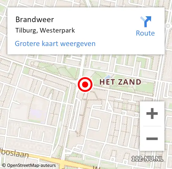 Locatie op kaart van de 112 melding: Brandweer Tilburg, Westerpark op 11 juli 2018 20:57