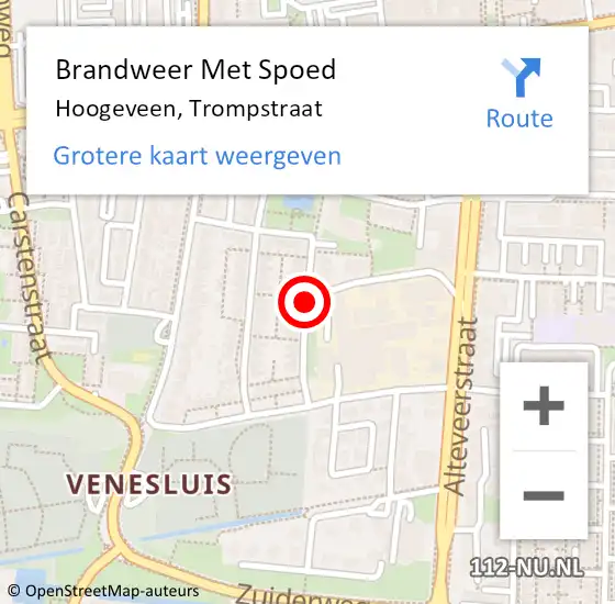 Locatie op kaart van de 112 melding: Brandweer Met Spoed Naar Hoogeveen, Trompstraat op 11 juli 2018 22:00
