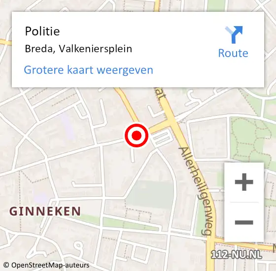 Locatie op kaart van de 112 melding: Politie Breda, Valkeniersplein op 11 juli 2018 22:14
