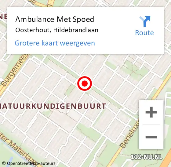 Locatie op kaart van de 112 melding: Ambulance Met Spoed Naar Oosterhout, Hildebrandlaan op 11 juli 2018 22:33