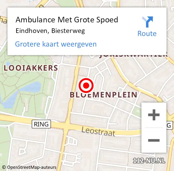 Locatie op kaart van de 112 melding: Ambulance Met Grote Spoed Naar Eindhoven, Biesterweg op 11 juli 2018 23:28