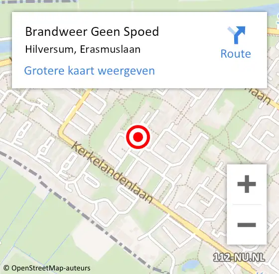 Locatie op kaart van de 112 melding: Brandweer Geen Spoed Naar Hilversum, Erasmuslaan op 12 juli 2018 00:43