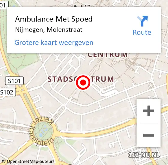 Locatie op kaart van de 112 melding: Ambulance Met Spoed Naar Nijmegen, Molenstraat op 12 juli 2018 01:32