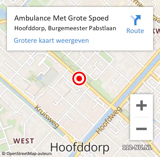 Locatie op kaart van de 112 melding: Ambulance Met Grote Spoed Naar Hoofddorp, Burgemeester Pabstlaan op 12 juli 2018 01:33