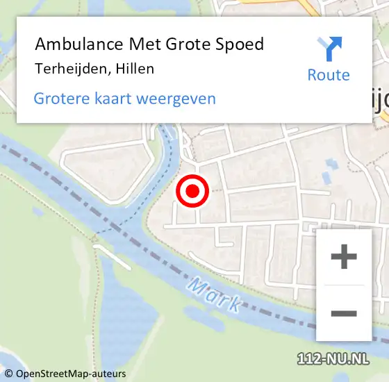 Locatie op kaart van de 112 melding: Ambulance Met Grote Spoed Naar Terheijden, Hillen op 12 juli 2018 07:00