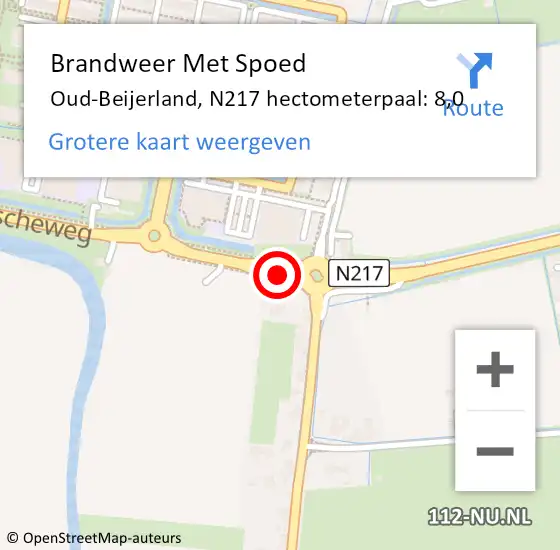 Locatie op kaart van de 112 melding: Brandweer Met Spoed Naar Oud-Beijerland, N217 hectometerpaal: 8,0 op 12 juli 2018 08:48