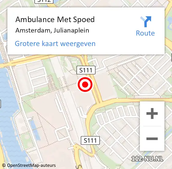 Locatie op kaart van de 112 melding: Ambulance Met Spoed Naar Amsterdam, Julianaplein op 12 juli 2018 09:37