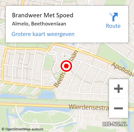 Locatie op kaart van de 112 melding: Brandweer Met Spoed Naar Almelo, Beethovenlaan op 12 juli 2018 11:29
