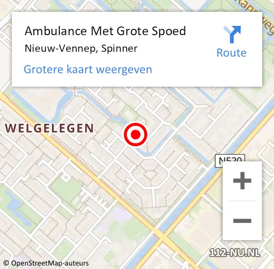 Locatie op kaart van de 112 melding: Ambulance Met Grote Spoed Naar Nieuw-Vennep, Spinner op 12 juli 2018 11:34